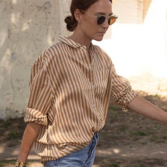 NWT Jenni Kayne Boyfriend Shirt Mustard Stripe Small - Picture 3 of 3